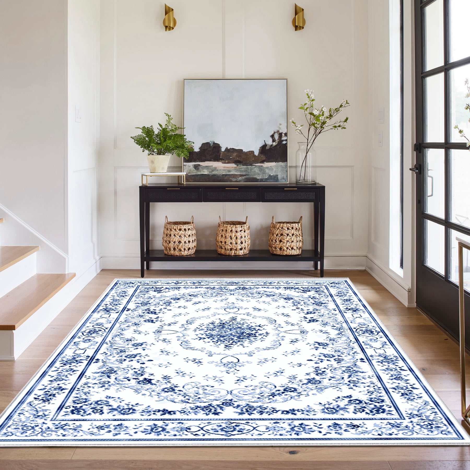 Artnice Floral Rugs for Living Room 5x7, Machine Washable Area Rugs Non Slip, Boho Vintage Indoor Carpet Mats for Home Decor
