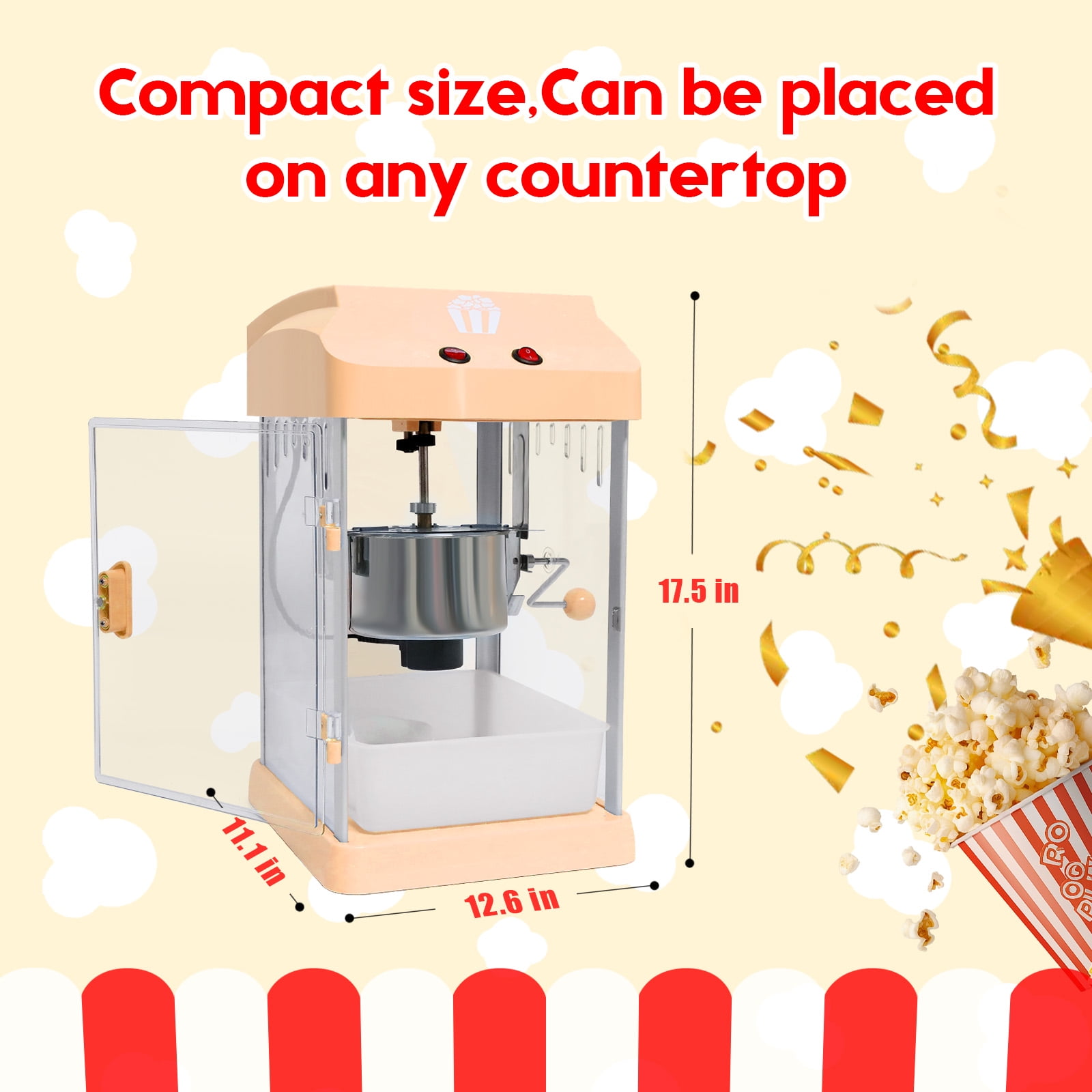 Yoneston 4 oz Countertop Popcorn Machine, 300W Commercial Popcorn Maker with Plexiglass Shield & Warming Light, Produces Fresh Popcorn for Home Movie Nights, Orange