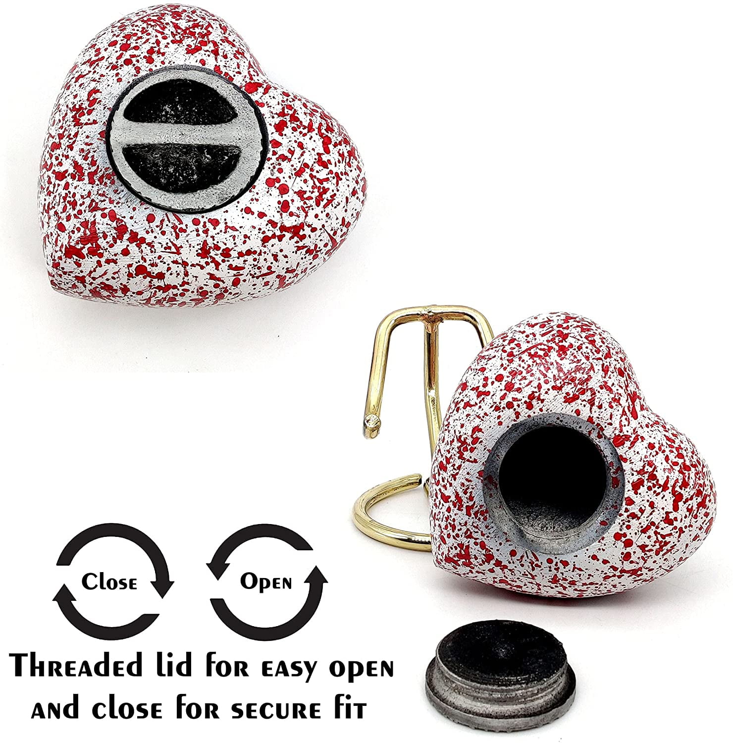 5MOONSUN5's Handcrafted Heart Urn Keepsake Cremation Urn for Human pet Ashes Golden Urn Heart Shaped - Perfect for Adults & Infants Honor Your Loved One. comes with brass Stand & Premium Box