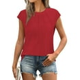 thumbnail image 2 of Delayuji Womens T Shirts Short Sleeve Pleated Casual Cap Sleeve Summer Tops Blouses Red Xxl Polyester Short Sleeve Shirts for Women, 2 of 9