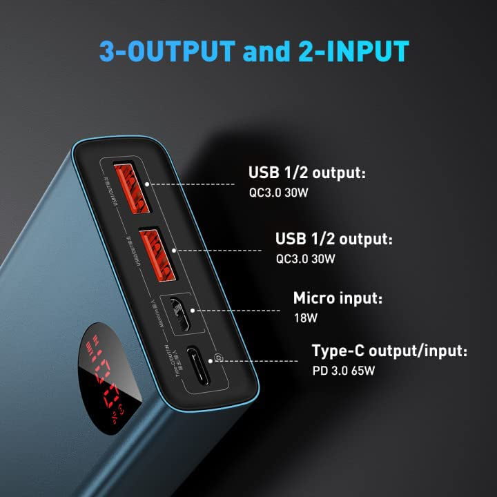 Baseus Power Bank, 65W 20,000mAh Laptop Portable Charger, USB C Fast  Charging 4-Port PD Battery Pack for MacBook Dell XPS IPad iPhone 13/12  Samsung Galaxy Switch 