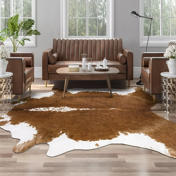 Alfombra Area AROGAN, 203 x 254 cm, piel de vacuno sintética, color marrón