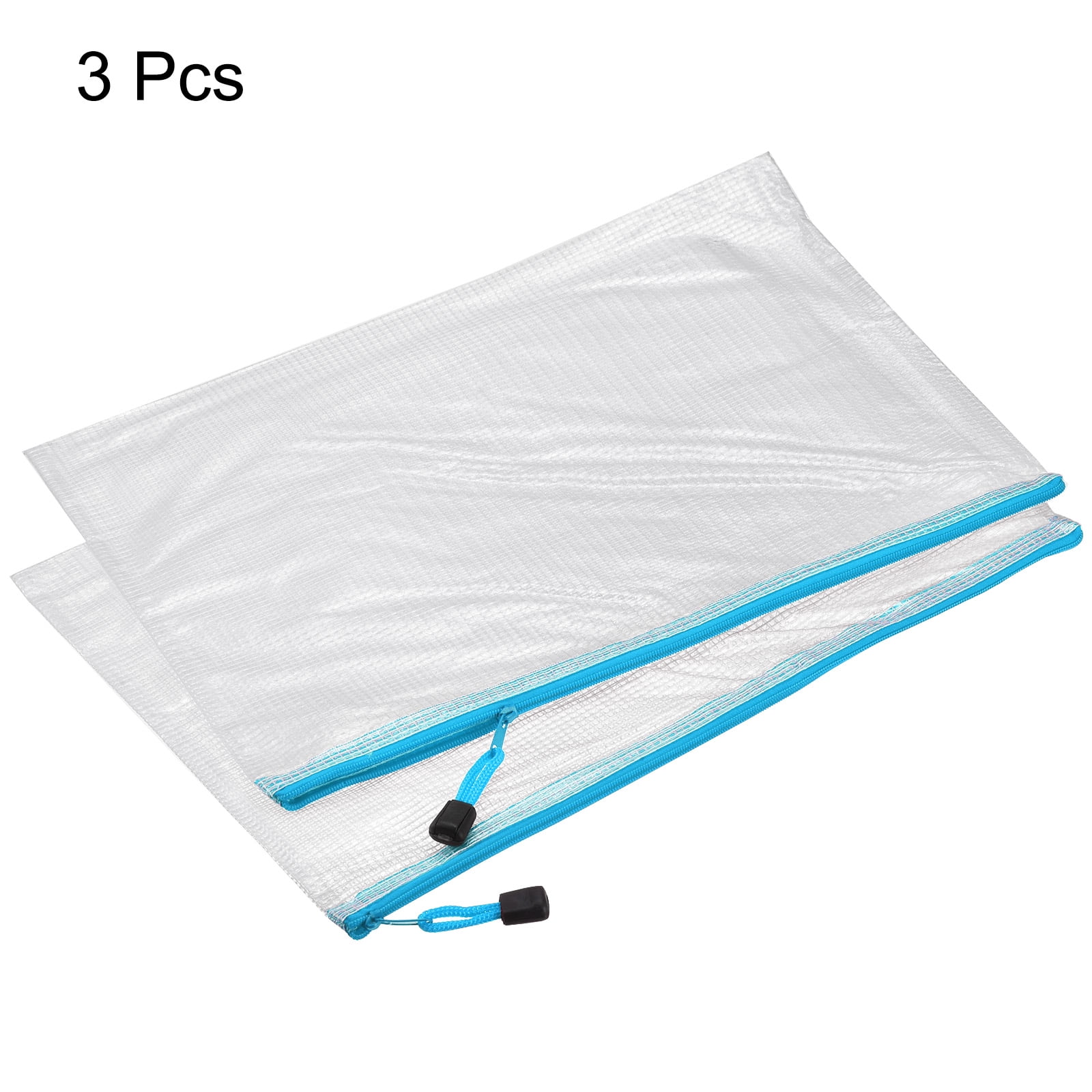Unique Bargains Mesh Zipper Bag Pouch Document Folders Home Office Travel Sky Blue