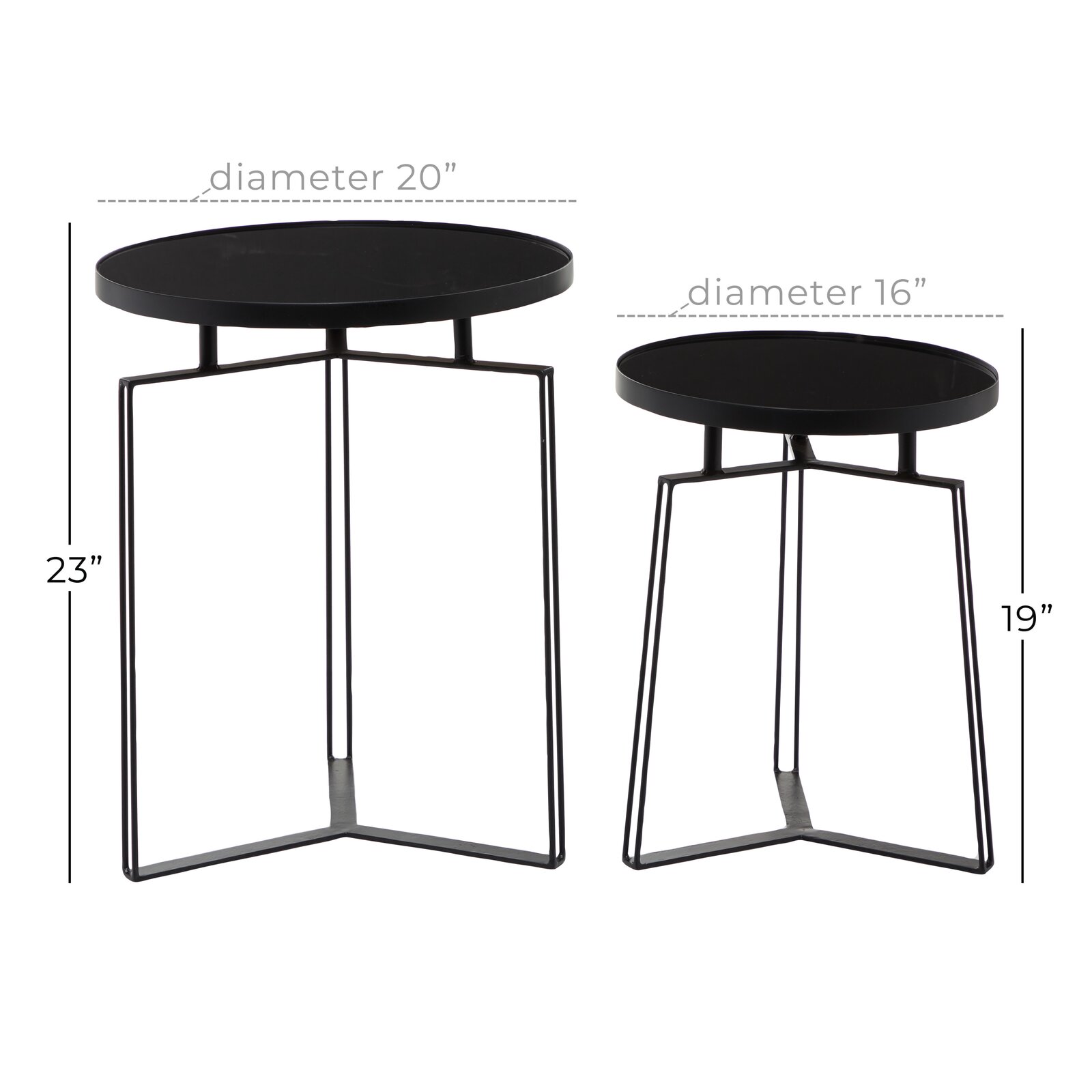 Cleorand Glass Top Frame Nesting Tables, Base Color: Black, Small Table:  19'' H x 16'' W x 16'' D