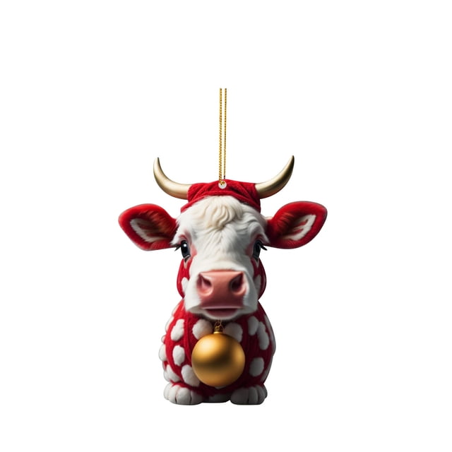 Adornos navideños, adornos navideños, regalos navideños. Colgante de toro de árbol de Navidad. Colgante navideño acrílico 2D. Joyas navideñas. Colgante navideño. Joyas de árbol de Navidad. Colgante de