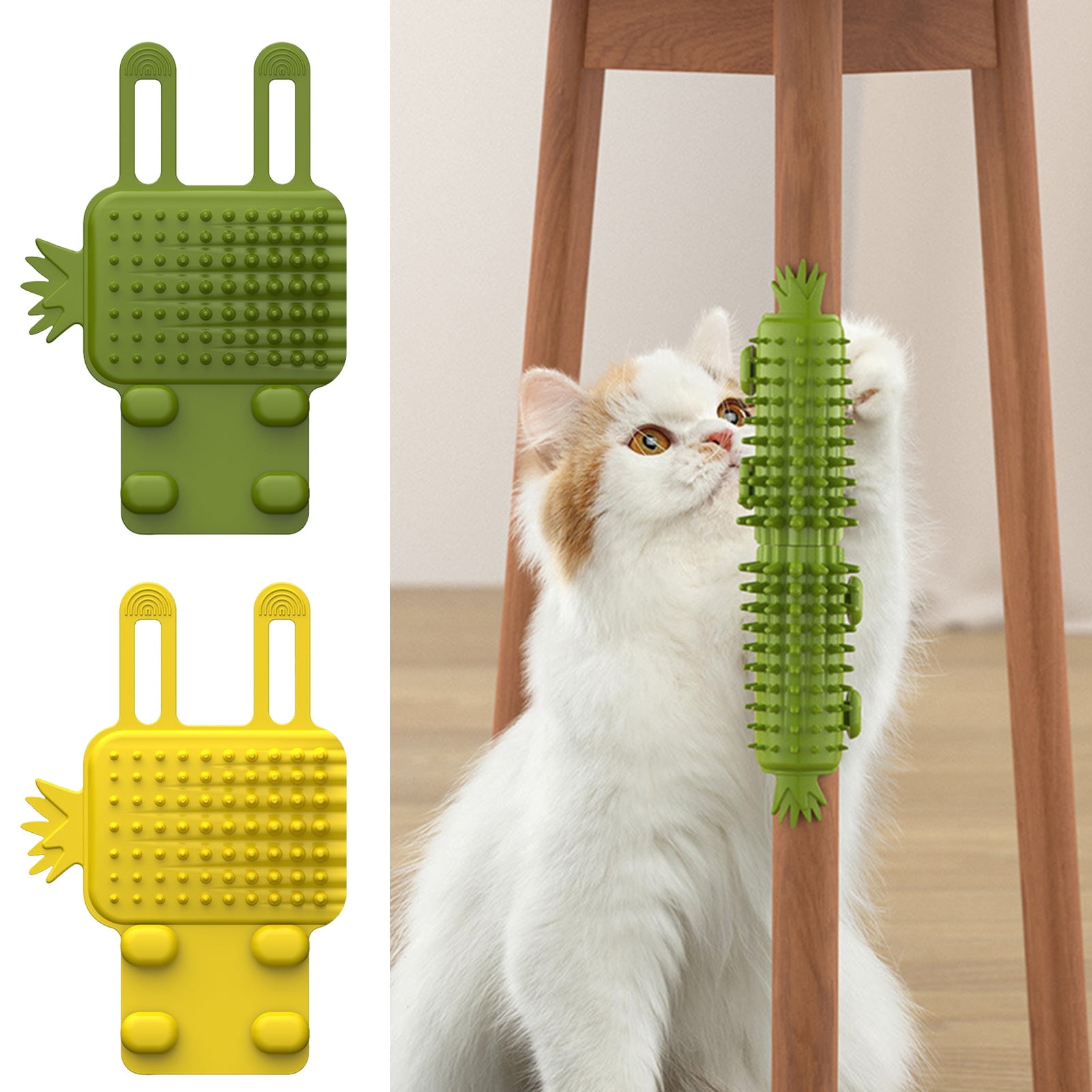 sunsanly Cat Massage Brush Corner Scratcher Comb Stress Relief Hair Removal Soft Silicone Teeth Table Leg Tickler Toy with Adjustable Straps for Cats Dogs