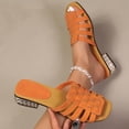 thumbnail image 4 of Avrnliq Womens Open Toe Woven Slide Sandals with Crystal Rhinestone Low Block Heel, Slip On Comfort Mule Sandals for Summer, Orange, Cushioned Footbed,Size 6, 4 of 9