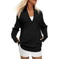 thumbnail image 3 of Women'S Long Sleeve Quarter Zip Pullover Sweater Casual Loose V Neck Collared Ribbed Knit Tops Black L, 3 of 8