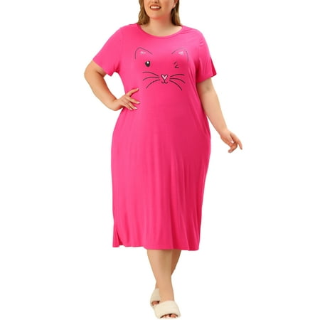 

Agnes Orinda Women s Plus Size Comfy Pajamas Cute Cat Print Side Pocket Nightgown