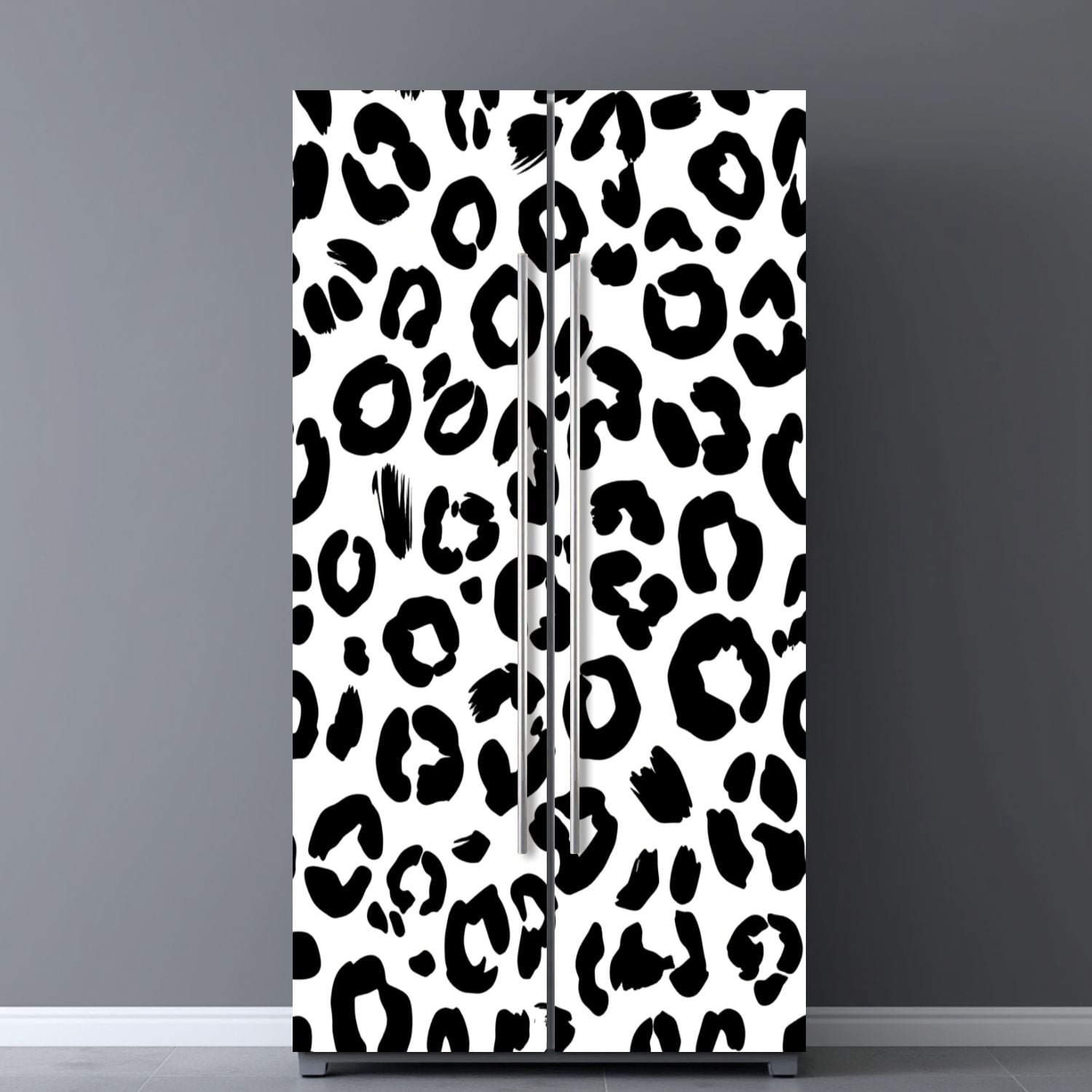 Self Adhesive Vinyl Refrigerator Wrap Set Abstract Black White Leopard Print Bold Spots Door Mural Removable Fridge Sticker Peel and Stick&nbsp;Full Door Cover Decal Kitchen Bar Decor