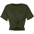 thumbnail image 5 of T Shirts for Women 2026 Summer Short Sleeve Crewneck Twist Front Plain Casual Tshirt Crop Tops, 5 of 6