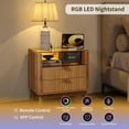 thumbnail image 7 of 23''W Night Stand with Charging Station, Fluted Nightstand with 2 Drawers & Open Shelf, LED Light End Table with Glass Top, Modern Bedside Table for Bedroom Living Room Sofa Office, Oak, 7 of 7