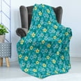 thumbnail image 4 of Floral Soft Flannel Fleece Blanket, Exotic Vibrant Flower Field Botanical Beauty Essence Flora Gardening Theme, Cozy Plush for Indoor and Outdoor Use, 60" x 80", Teal and Multicolor, by Ambesonne, 4 of 5