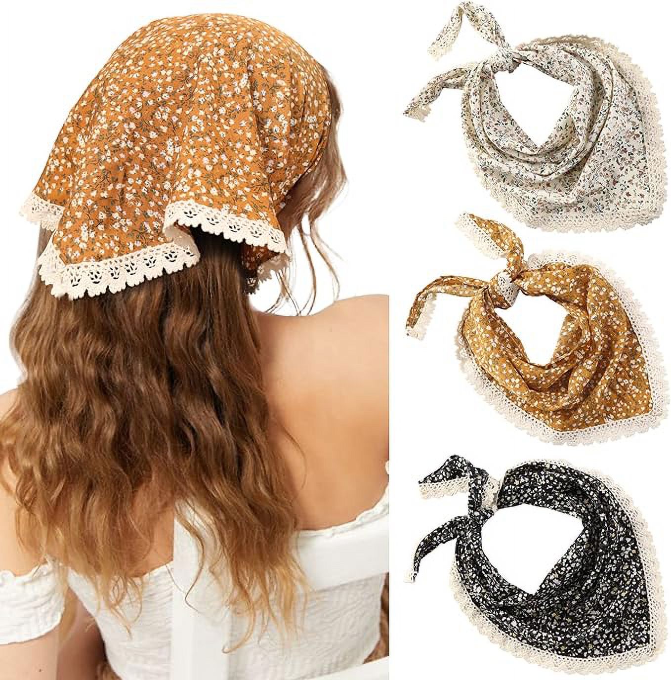 3Pcs Floral Head Scarf, Chiffon Hair Bandanas Kerchief  display picture 2