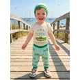thumbnail image 3 of Miaouyo Baby Boys 3 Piece Outfit Summer Short Sleeve Round Neck Letter Fish Embroidery Jumpsuit and Hat Elastic Waist Pants Set, 3 of 9