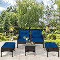thumbnail image 3 of Gymax 5PCS Patio Set Sectional Rattan Wicker Furniture Set w/ Navy Cushion, 3 of 10
