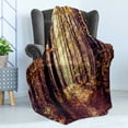 thumbnail image 4 of Forest Soft Flannel Fleece Throw Blanket, Mysterious Atmosphere Misty Woods Tree Nature Landscape Image, Cozy Plush for Indoor and Outdoor Use, 70" x 90", Pale Yellow Dark Orange, by Ambesonne, 4 of 5