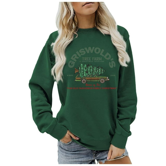 HAJGJP Sweat à Capuche Sans Capuche pour Femmes, Imprimé Lettre Arbre de Noël, Col Rond, Manches Longues, Confortable pour un Usage Quotidien