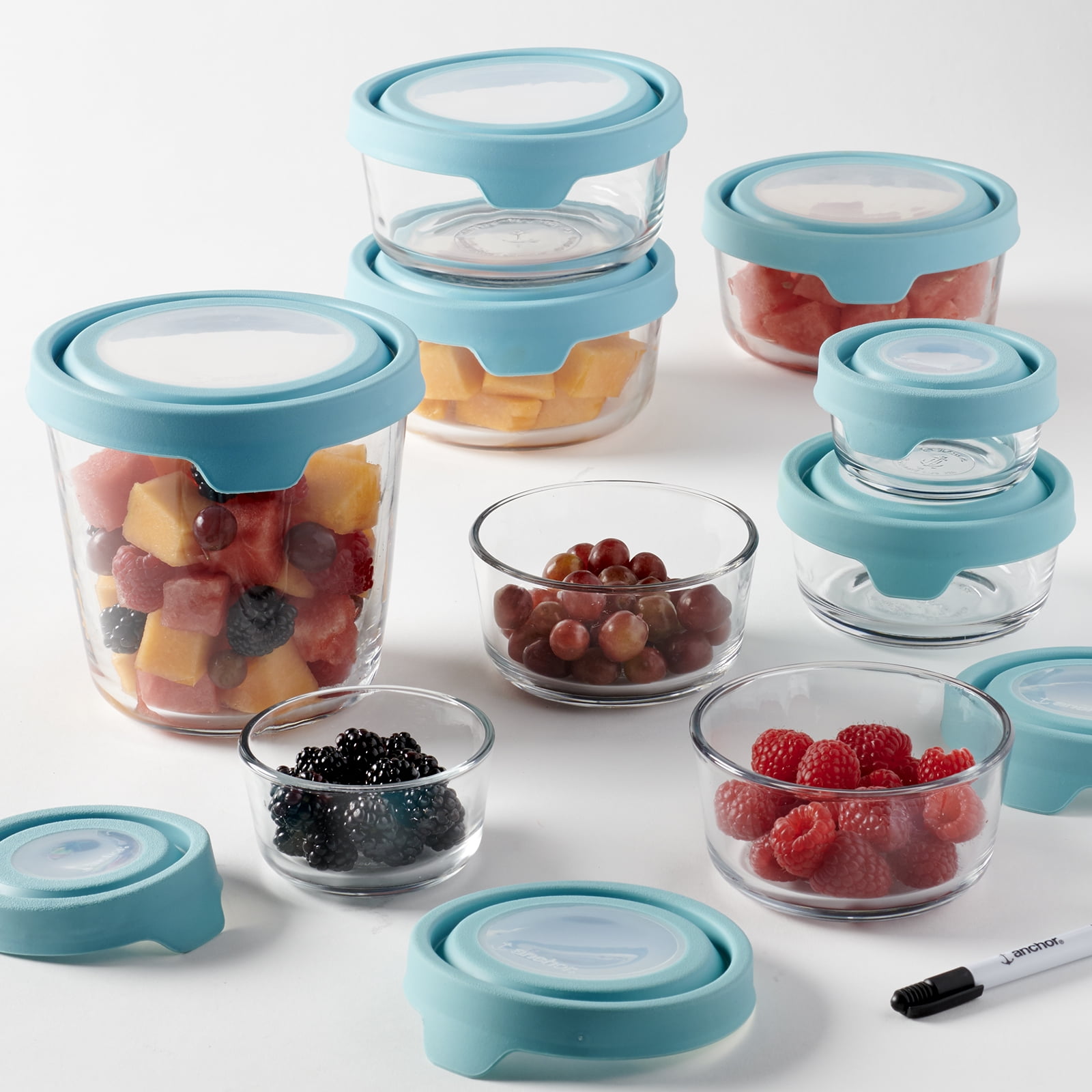 Anchor Hocking Clear Glass Food Storage Containers with TrueSeal Lids, 19 Piece Set