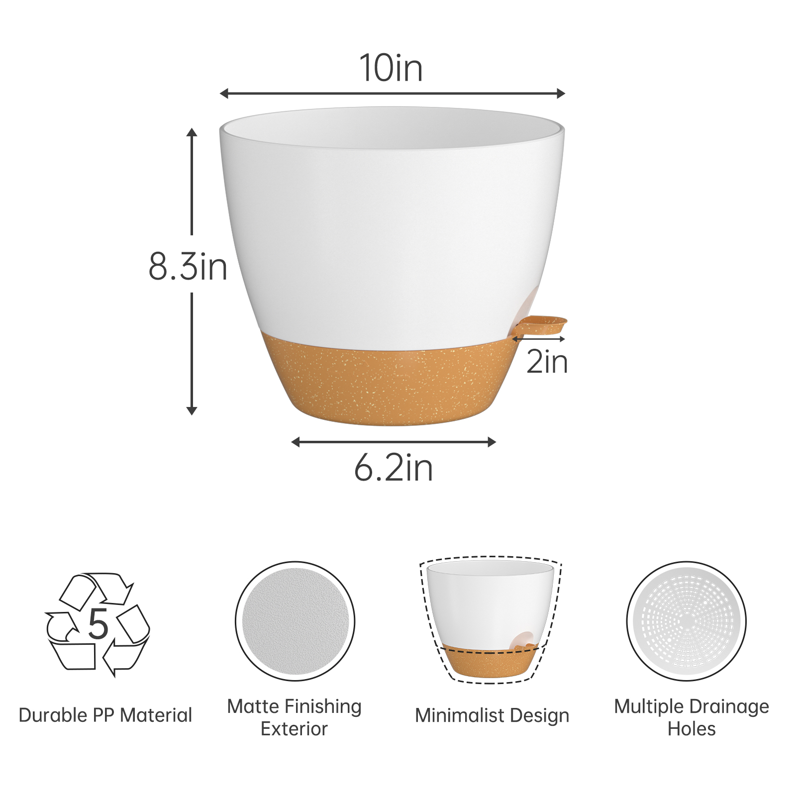 Fiason 10 Inch Self-Watering Planters, White 2 Pack photo 2