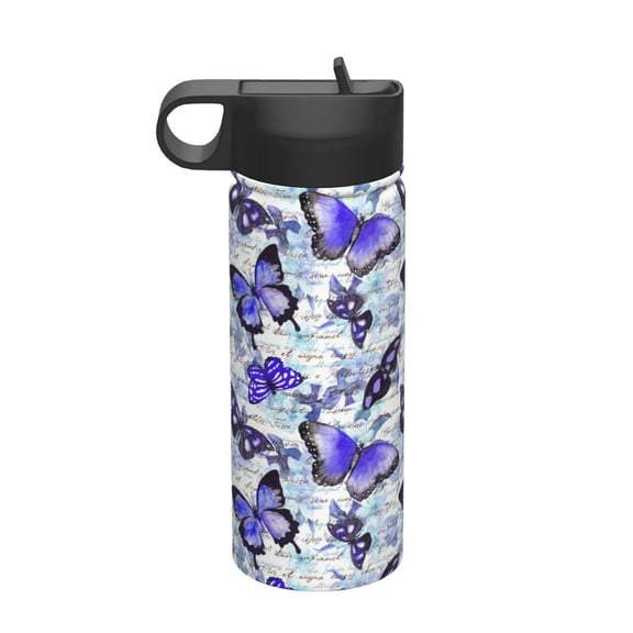 Yiaed Butterflies Print Water Bottle with Straw Lid, Stainless Steel Double Wall Insulated Water Bottle | Leak-Proof and Spill-Proof Water Bottle