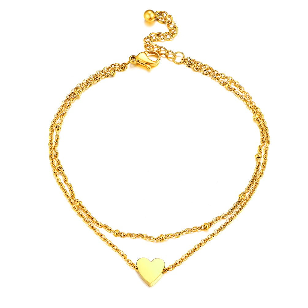 PROSTEE Heart Layered Women Stainless Steel Anklets Gold Plated Foot Chain