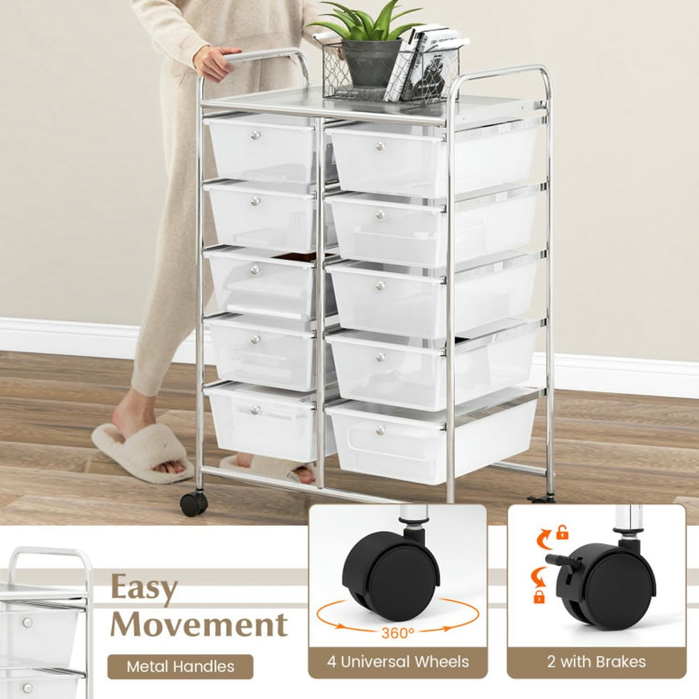 Spaco 10-Drawer Rolling Storage Cart-Transparent, Craft Organizers and Storage, Multipurpose Organizer Cart for Home, Office, School