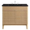 thumbnail image 3 of Sink Vanity Cabinet, Brown Oak Black, Wood, Mid Century Hotel Bedroom Bathroom, Modern Contemporary HB33679, 3 of 9