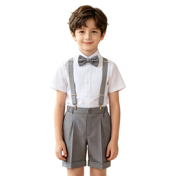 Glisme First Day Of School Outfits For Boys Round Neck Short Sleeve Vest Tops Pants Cartoon Prints Formal Suit Lovely Toddler Daily Wear Grey
