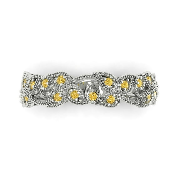 0.17 ctw Wedding Band for Women - 14K White Gold Natural Citrine Stackable Eternity Ring