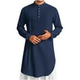 thumbnail image 2 of Men's Cotton Muslim Robe Set Arabic Style Long Sleeve Button Front Casual Robe for Daily Wear, 2 of 9
