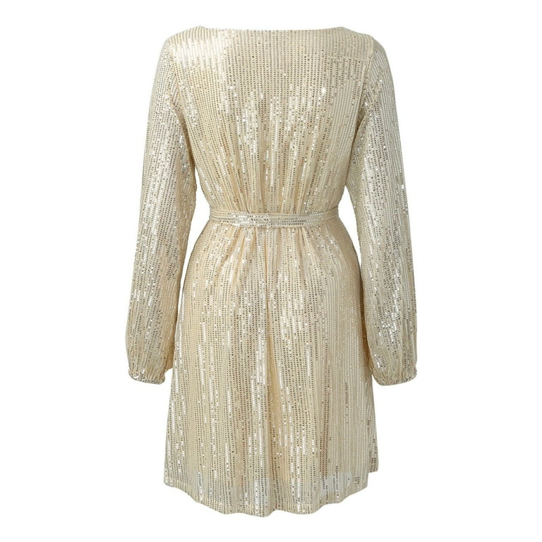 beaded swing dress DOLLY Elegant Gold Sleeveless Beaded Pleated Large Swing Dress-GRACIA (V) M / Gold: The back is zippered main image 0