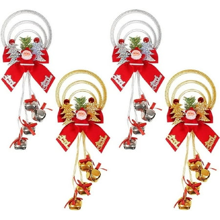 

4 Pcs Christmas Bell Hanging Decoration Pendant with Bow-Knot Santa Claus Christmas Tree Elements