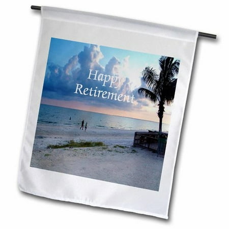 Photo Garden Flag 3dRose Happy Retirement on Photo of Florida Beach Polyester 1'6'' x 1' Garden Flag ()