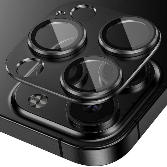 for iPhone 15 Pro/iPhone 15 Pro Max Camera Lens Protector, [Original Design] Metal Alloy 9H Tempered Glass Camera Screen Protector Cover Film Accessories,Black