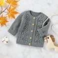 thumbnail image 3 of QUYUON Infant Newborn Baby Knit Sweaters Toddler Baby Girls Thicken Winter Warm Long Sleeve Button Front Cardigans Sweater Kids Ribbed Knitted Sweaters Outerwear Coat Gray 90, 3 of 8