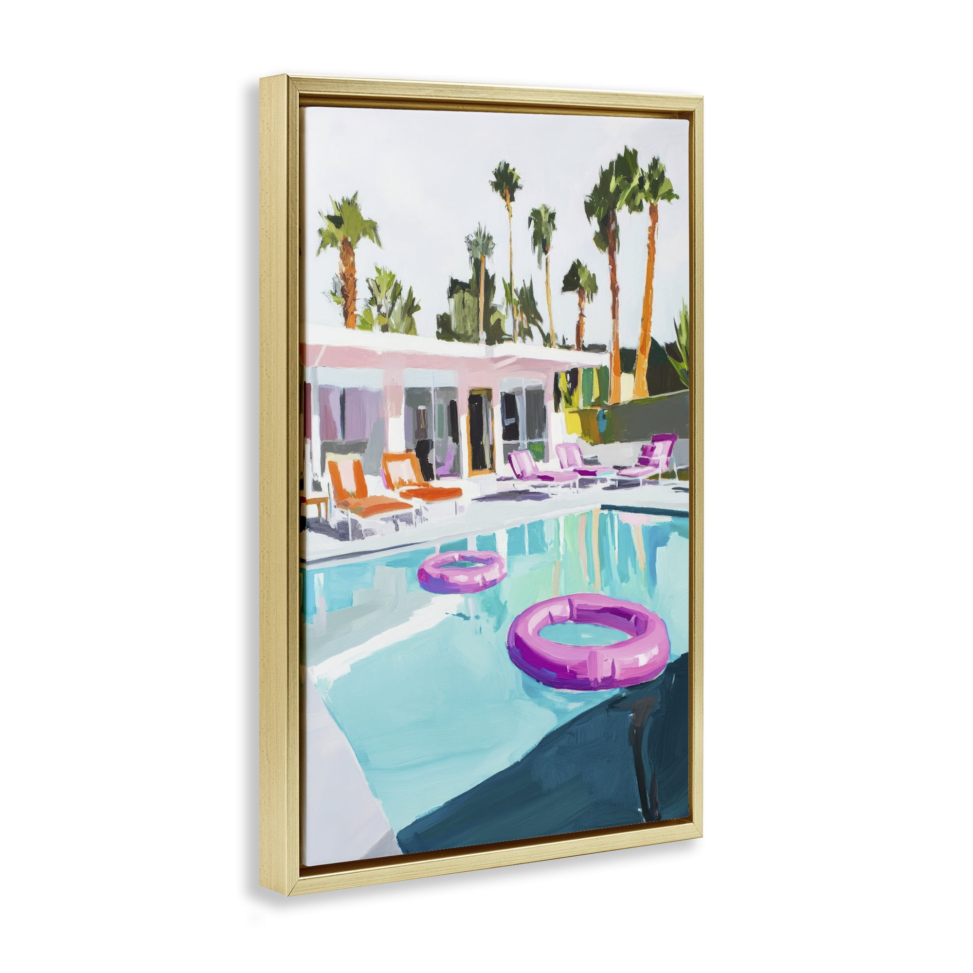 Stupell Industries Palm Springs Poolside Impression Gold Framed Floater Canvas Wall Art, design by Sisi and Seb