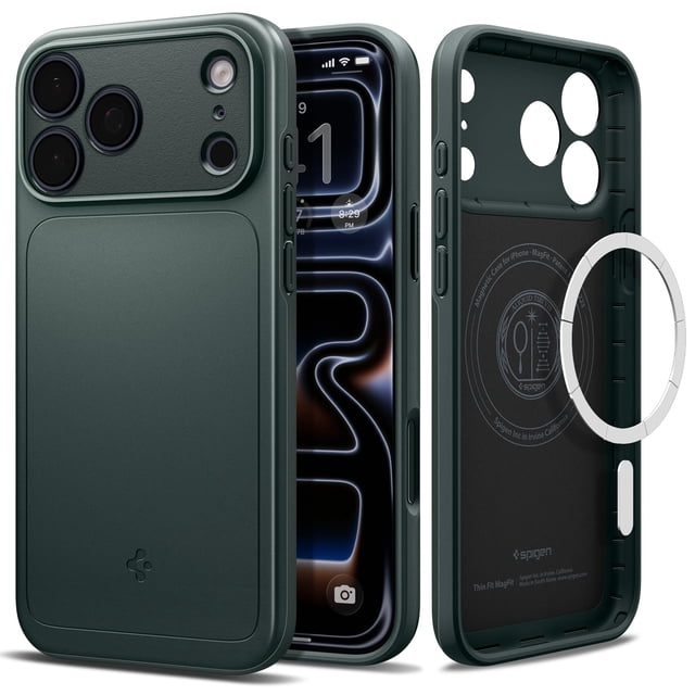Funda Spigen para iPhone 17 Pro Thin Fit MagFit TPU Verde Abismo