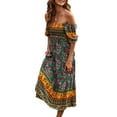 thumbnail image 2 of Faithtur Robe d'Été Bohème pour Femmes Manches Courtes Poitrine Plissée Motif Floral Style Boho Jupe à Gâteau, 2 of 5