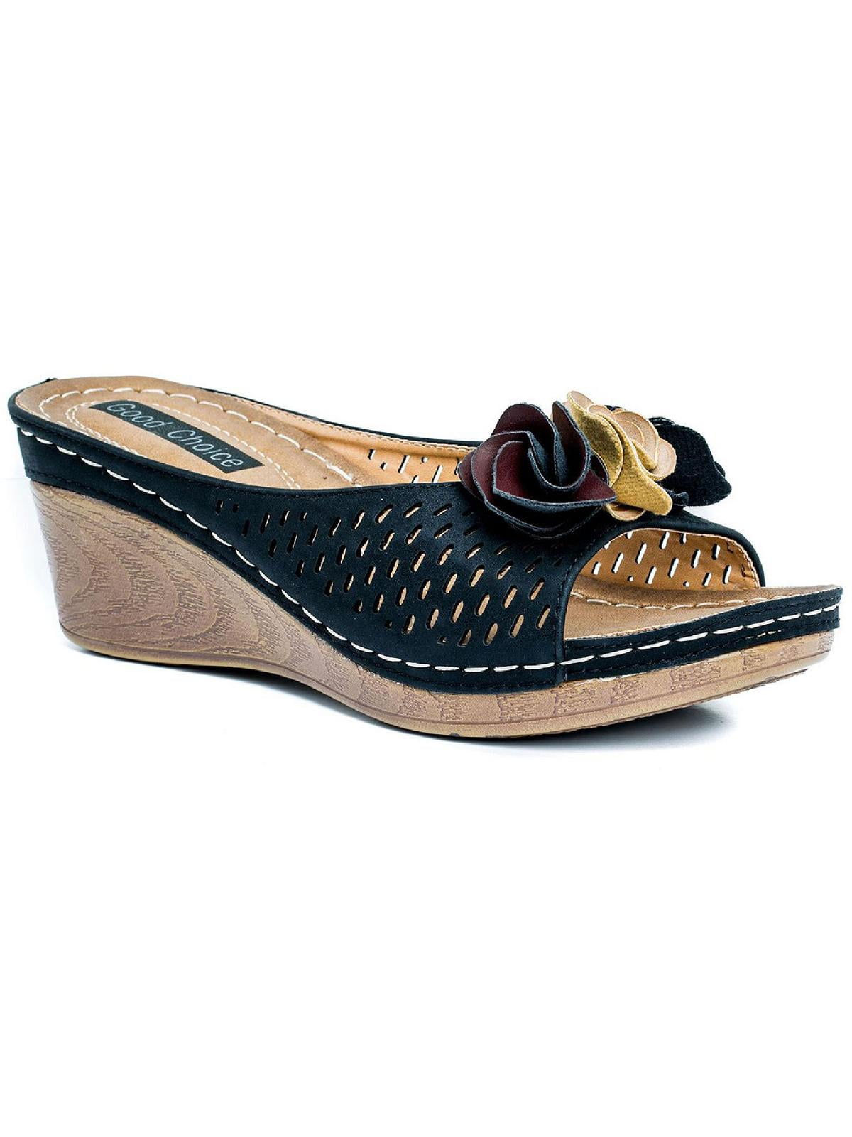 Good Choice Womens Juliet Faux Leather Perforated Wedge Sandals
