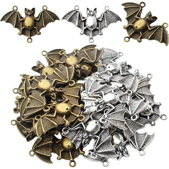 20pcs Bat Pendant Charms Alloy Halloween Spooky Flittermouse Flying Vampire Bat Connector Charms Animal Bead Charms for DIY Jewelry Making and Crafting,47.6mm×30mm