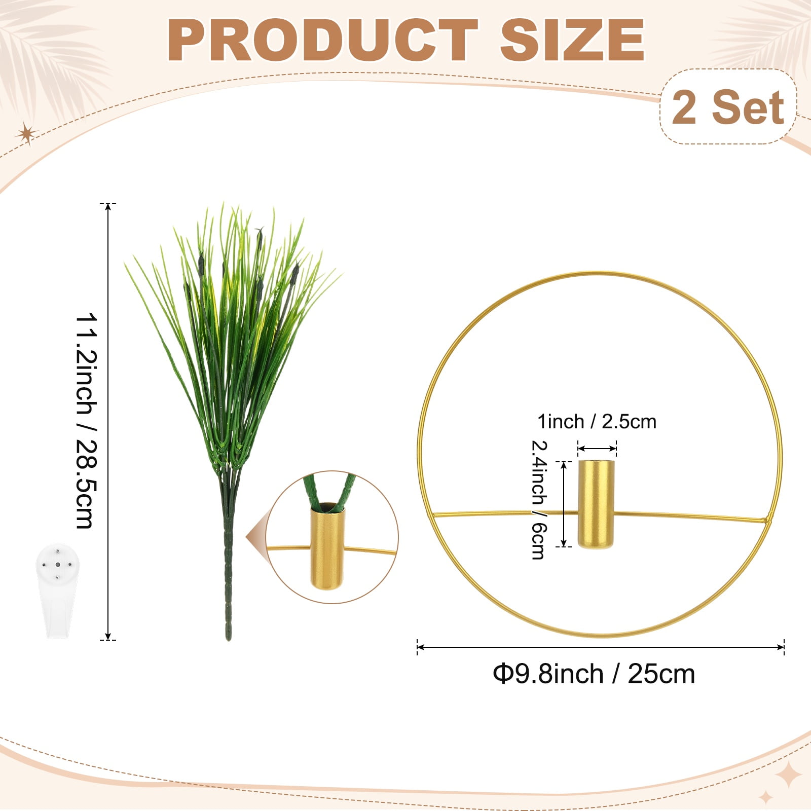Uxcell 2 Set Plant Wall Decor, Hanging Planters with Artificial Aquatic Plant Metal Hanging Vase Round Shape for Room [Golden]