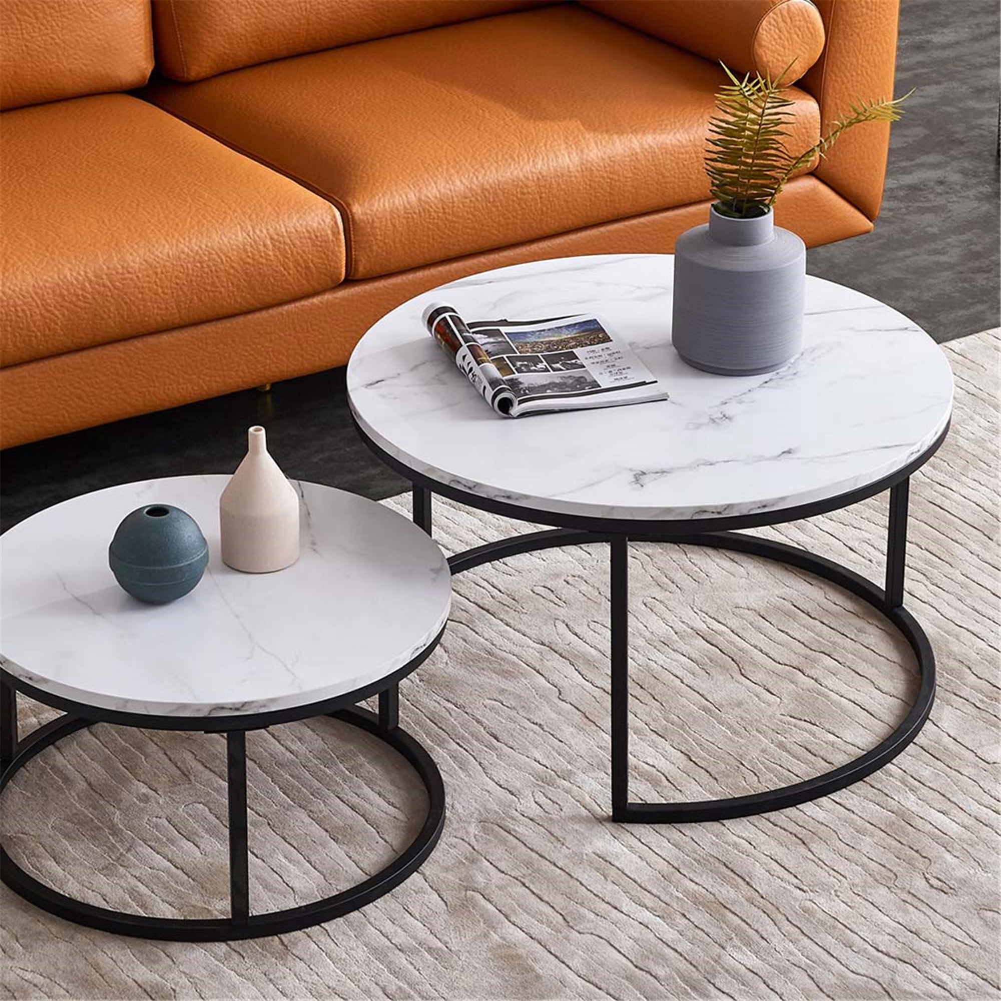 32 Inch Nesting Coffee Table Round End Table Sets