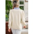 thumbnail image 2 of Women's White Button Striped Collar Patchwork Puff Sleeve Sweatshirt, XL, 2 of 12