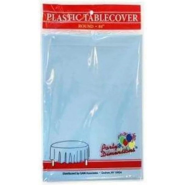 Party Dimension Tablecloth - 84" x 84" - Plastic Disposable Light Blue Round Tablecover for Weddings, Banquets, Parties : 12 Count