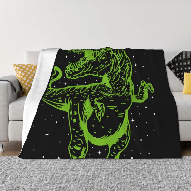 Fotbe DINOSAUR IN SPACE Manta de Franela con Estampado, Manta Ultrasuave para Cama, Sofá, Auto, Hipoalergénica y Antibolitas-60"x50"