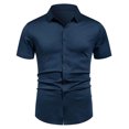 thumbnail image 2 of qolati Men's Dress Shirt Stretch Soft Slim Fit Shirts Short Sleeve Formal Wedding Business Casual Button Down Shirt, 2 of 6