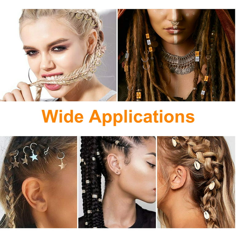 240 PCS Hair Jewelry Rings for Women Braids, Dreadlock Hair Braid Cuff Hair  Decoration Clips in Gold Silver Color Hair Accessories Metal Hair Cuffs, 8