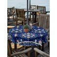 thumbnail image 3 of Outdoor Tablecloth with Umbrella Hole Zipper Navy Blue Boho Floral Round Tablecloth 60" Waterproof Outside Table Cloth Ethnic Tribe Farmhouse Artwork Patio Table Cover Tablecloths for Picnic Party, 3 of 8