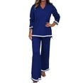 thumbnail image 1 of Ladies Casual Solid Color Knitted Long Sleeve Pants Suit - Soft Imitation Fabric Two Piece Set, Loose Elastic Design for Spring/Autumn/Winter, Suitable for Daily/Party/Holiday, 1 of 6